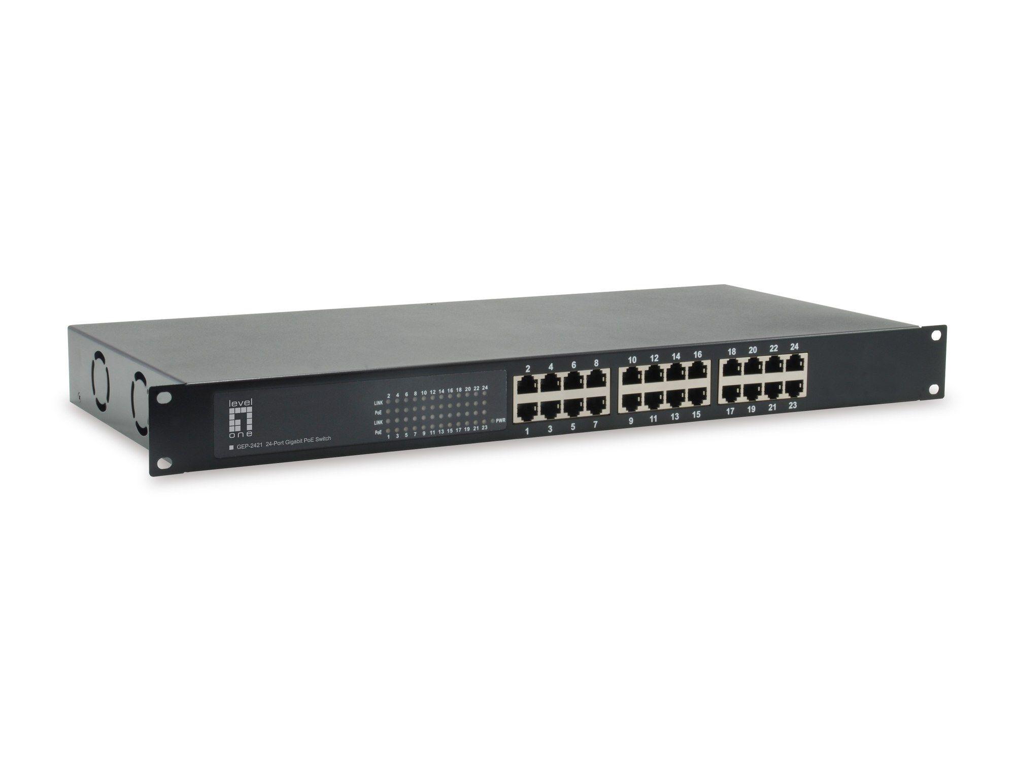Switch PoE+ LEVEL ONE GEP-2421W150 (Gigabit Ethernet - 4,1 MB - 48 Gbit/s - Preto)