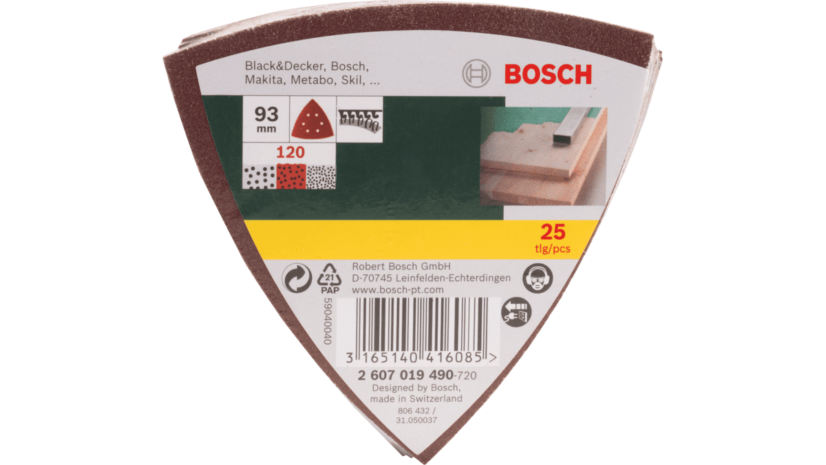 Folhas de Lixa Delta BOSCH 2607019489 (93 mm - Grão 80), miniatura 3