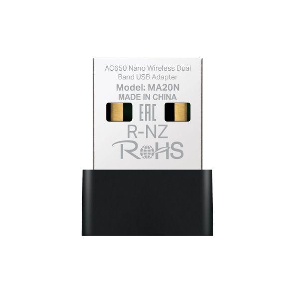 Adaptador USB Wi-Fi MERCUSYS MA20N (Wi-Fi 5 - 200 Mbit/s, 433 Mbit/s - Dupla banda - Preto Metálico)