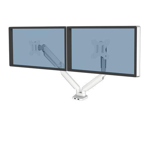 Suporte de Monitor Duplo FELLOWES Platinum Series 8056301 (100 x 100 mm - 75 x 75 mm - 101,6 cm - Branco)
