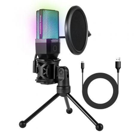 Microfone de Condensador WOXTER Mic Studio 65 RGB (Micrófono para PC - USB - USB 5 V - Preto)