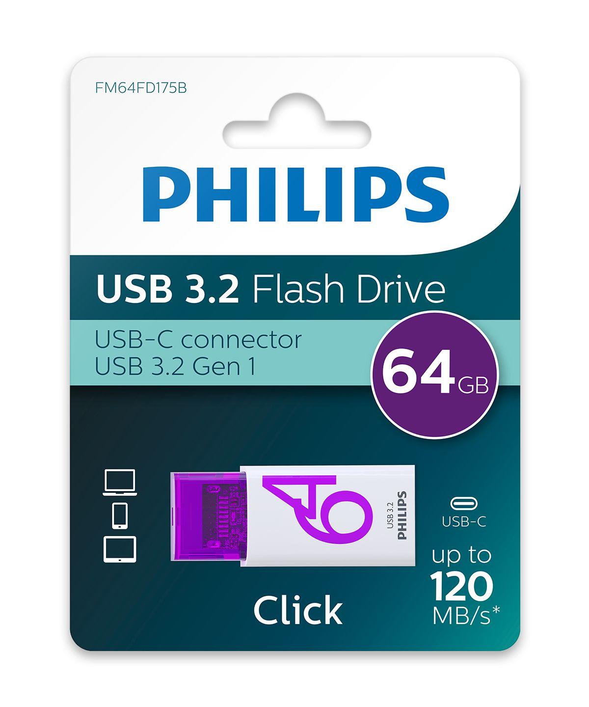 Pen USB PHILIPS FM64FD175B/00 (Tampa - USB Type-C - 3.2 Gen 1 - Violeta e Branco), miniatura 5