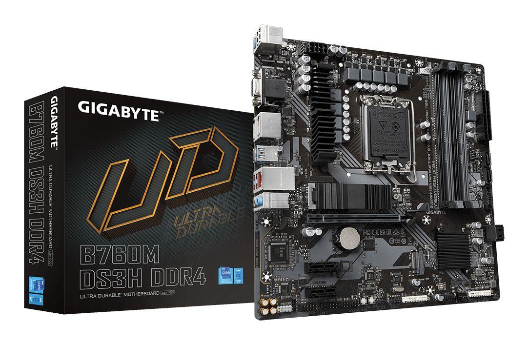 Motherboard GIGABYTE B760M DS3H DDR4 (LGA 1700 - micro ATX - Duplo canal - Castanho)