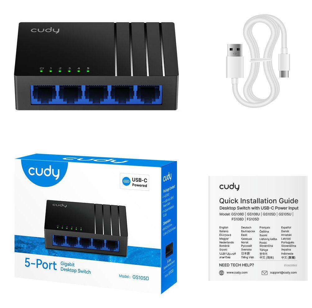 Switch de Rede CUDY GS105D (10, 100, 1000 Mbit/s - 0,375 MB - 10 Gbit/s - Preto) — miniatura 6