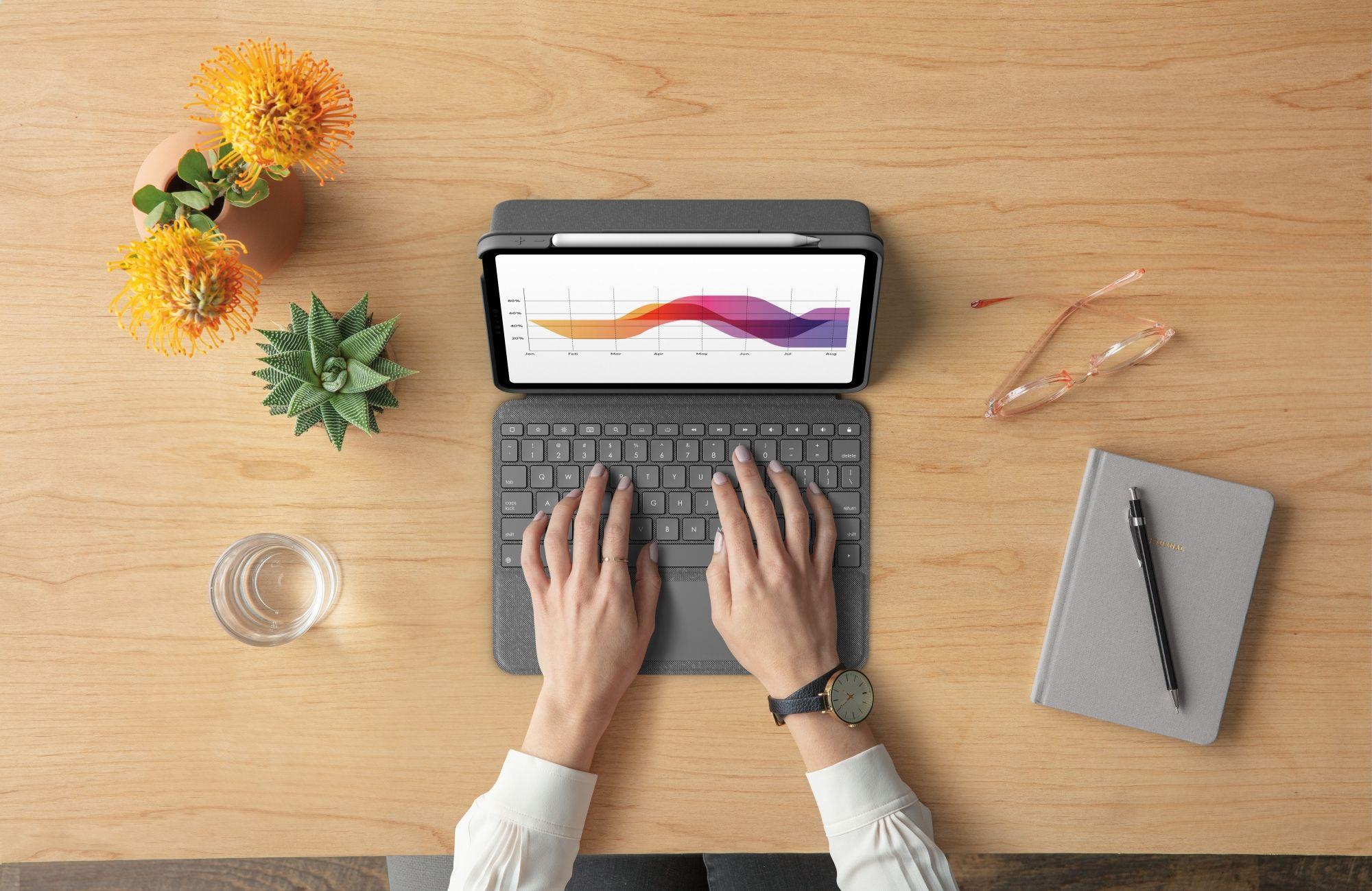 Teclado LOGITECH Folio Touch (Francês - Smart Connector - Sem fios - Cinzento), miniatura 8