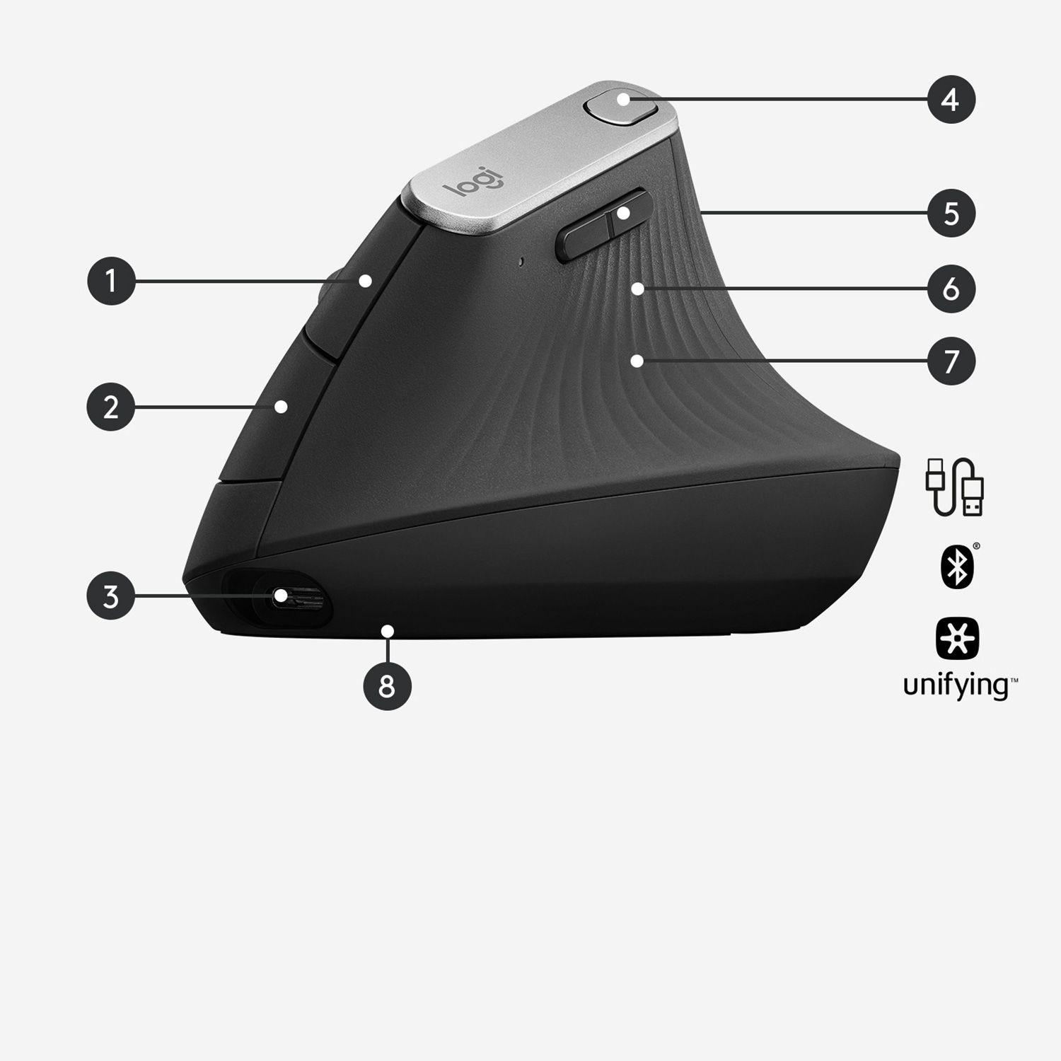 Rato LOGITECH MX Vertical (Mão direita - 4000 DPI - Ótico - Grafite) — miniatura 6