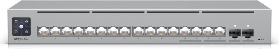 Switch UBIQUITI USW-Pro-Max-16 (100/1000/2500 Mbps - 1,5 MB - 84 Gbit/s - Prateado)