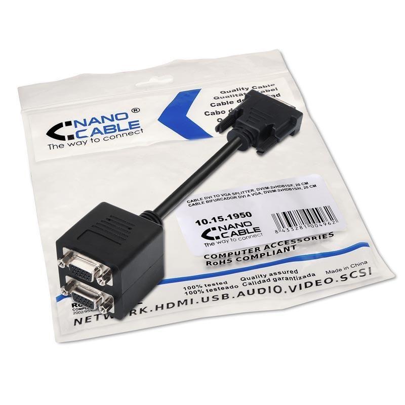 Cabo Adaptador Bifurcador DVI para VGA NANOCABLE 10.15.1950 (0,2 m - 2x VGA - Preto), miniatura 5