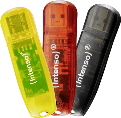Pen USB INTENSO Rainbow Line (USB Type-A - USB 2.0 - Tampa - Preto/Amarelo/Vermelho)