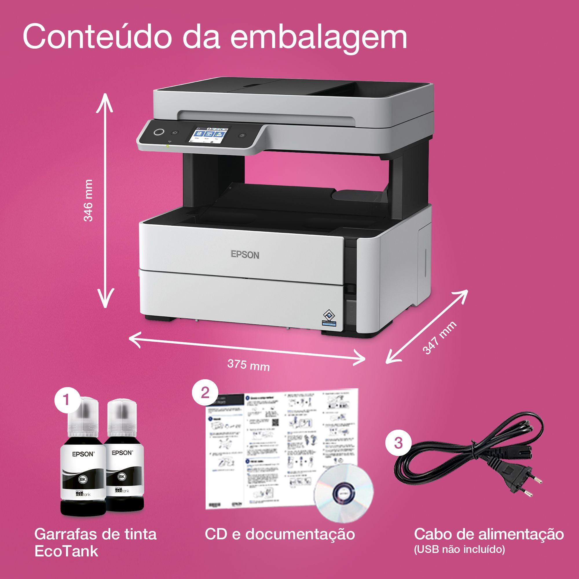 Impressora Multifunções EPSON EcoTank ET-M3180 (A4 - Impressão a preto e branco - 250 folhas - Preto e Branco), miniatura 8