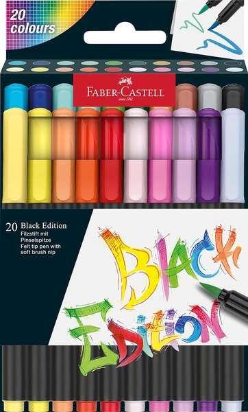 Conjunto de 20 Marcadores de Ponta de Pincel FABER-CASTELL Black Edition (Cores Sortidas)