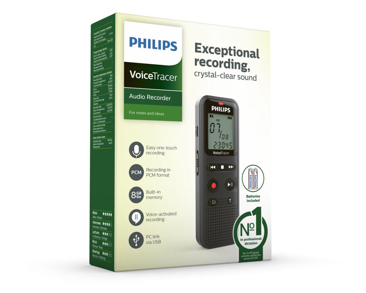Gravador de Voz Digital PHILIPS VoiceTracer DVT1160 (1,3" - Windows 10/8/7, macOS - Preto), miniatura 4