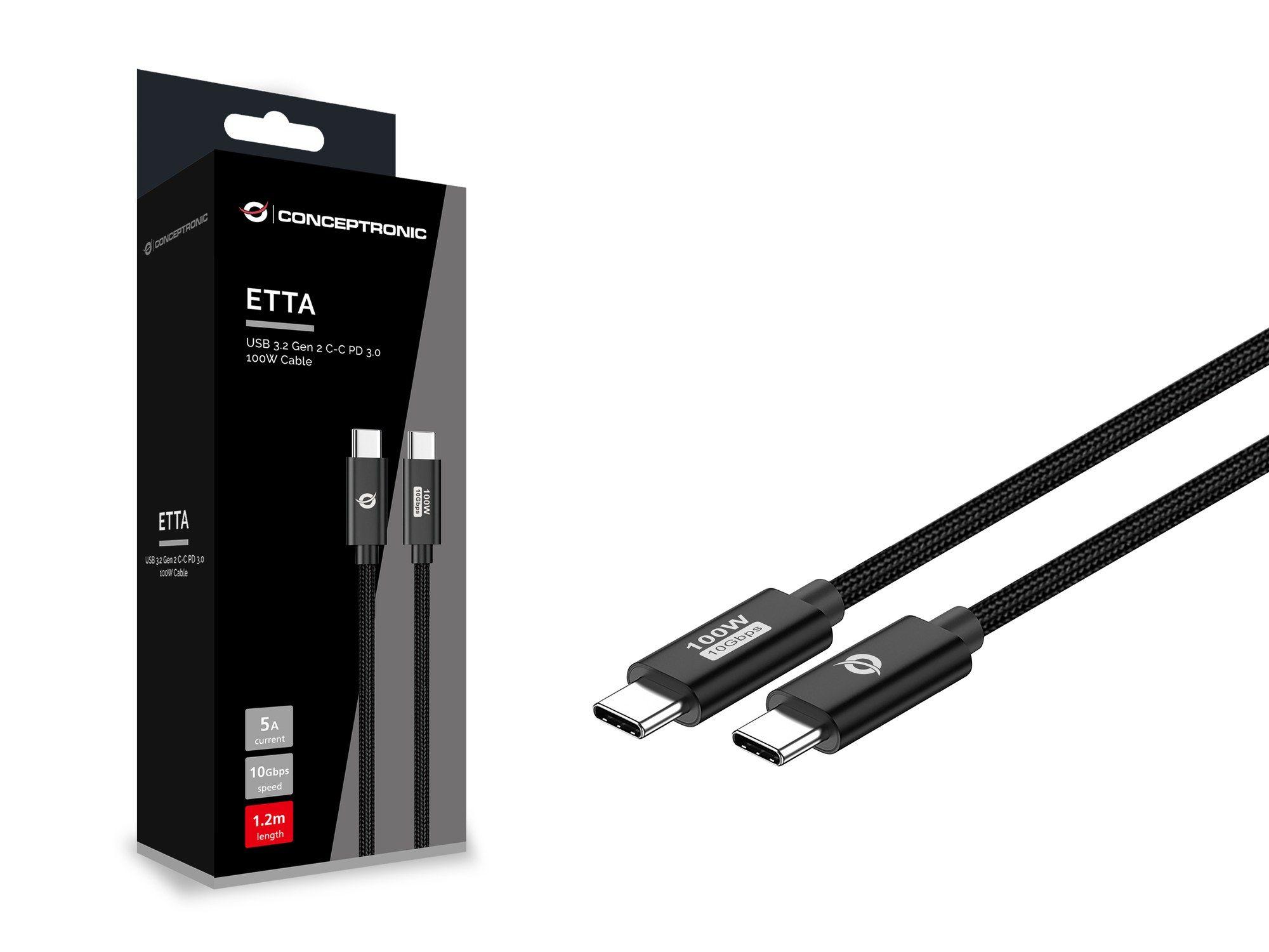 Cabo USB-C CONCEPTRONIC ETTA02B12 (1,2 m - USB C - Preto) — miniatura 3