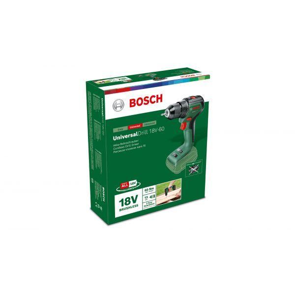 Berbequim Aparafusador com Percussão BOSCH UniversalDrill 18V-60 (Preto e Verde) — miniatura 4