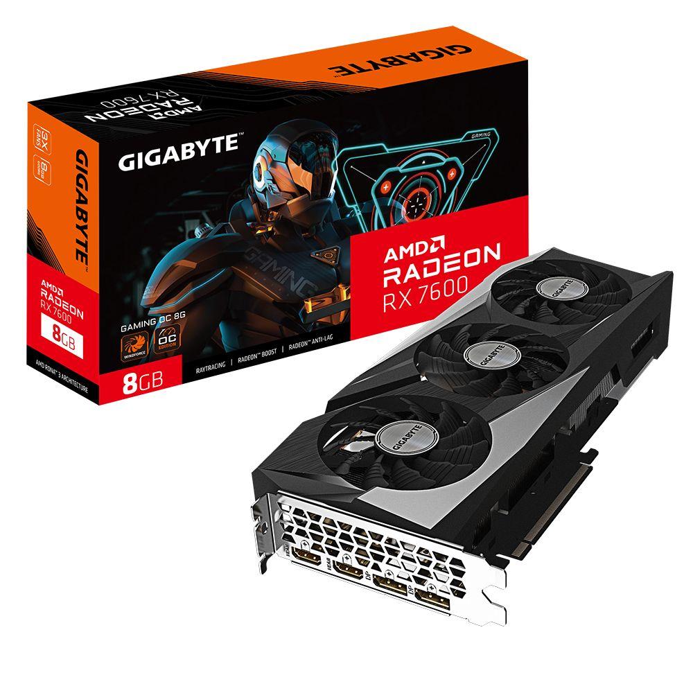 Placa Gráfica GIGABYTE Radeon RX 7600 GAMING OC (Radeon RX 7600 - 18 Gbit/s - 8 GB - Preto)
