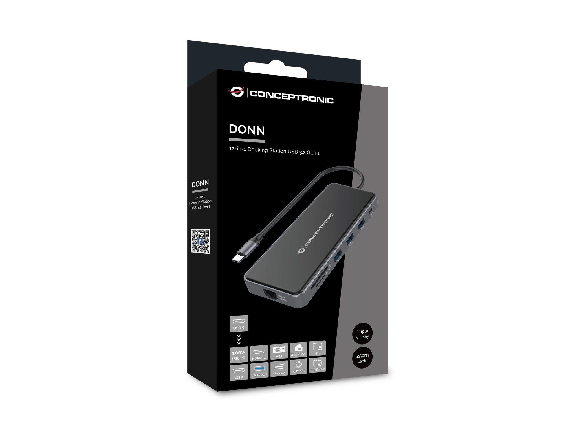 Dock USB-C CONCEPTRONIC DONN15G (0,25 m - Cinzento) — miniatura 3
