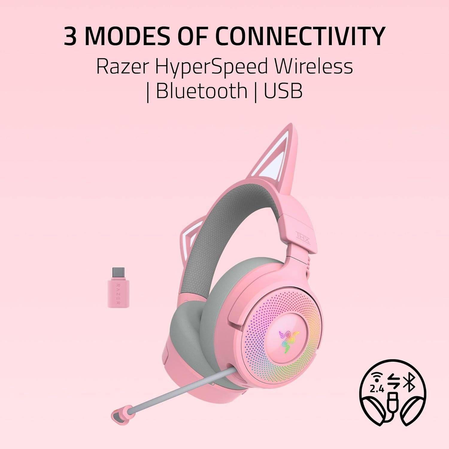 Headset Gaming RAZER Kraken Kitty V3 Pro Quartz (Binaural - Com fios e sem fios - Circum-aural - Rosa), miniatura 4