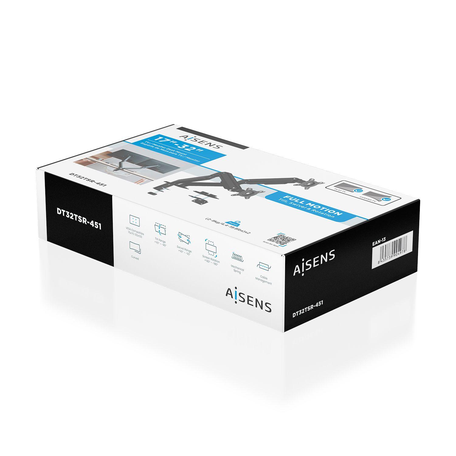 Suporte de Secretária para 2 Monitores/TV AISENS DT32TSR-451 (17-32" - 2x 9 kg - Preto), miniatura 6