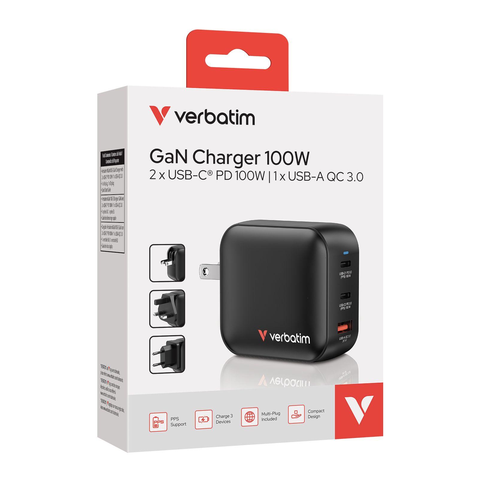 Carregador de Rede VERBATIM Mini GaN 32230 (Universal - AC - Preto)