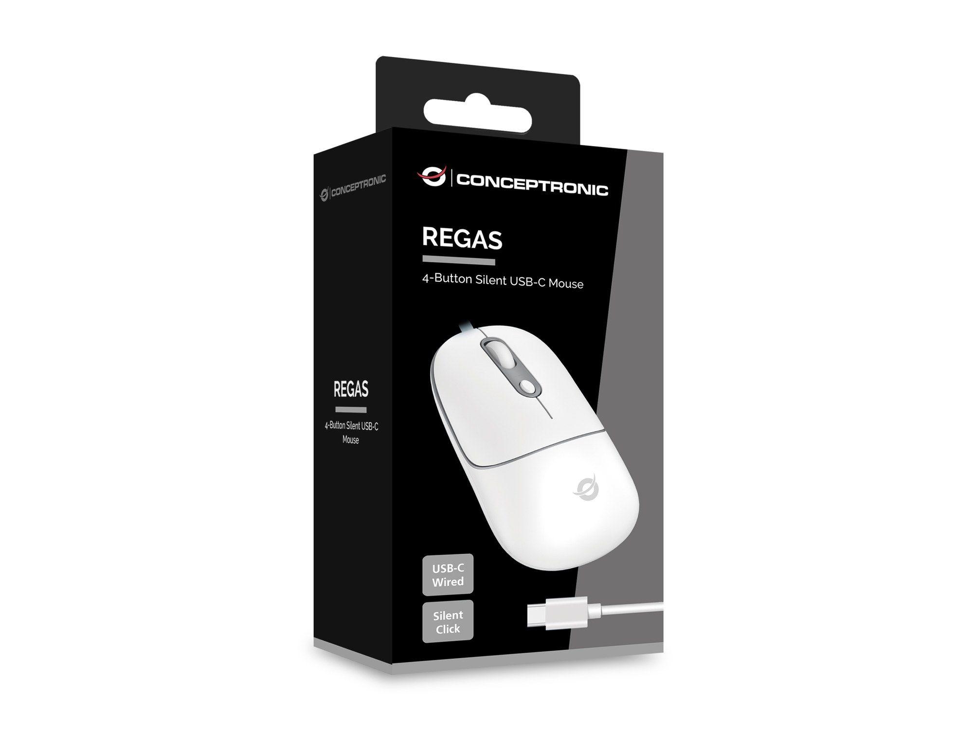 Rato CONCEPTRONIC REGAS02W (Ambidestro - 2400 DPI - Ótica - Branco) — miniatura 3