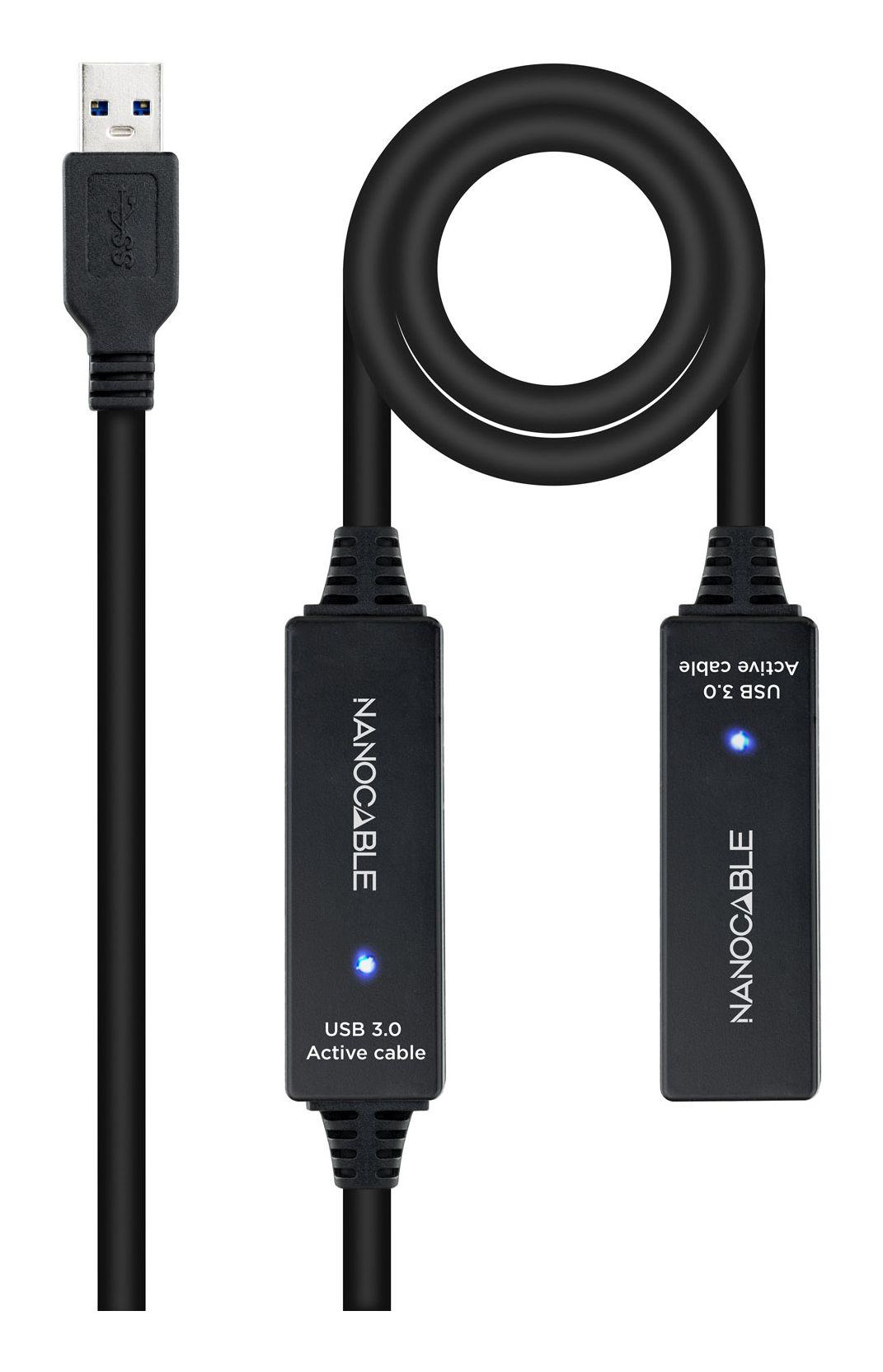 Cabo de Extensão USB 3.0 Amplificado NANOCABLE 10.01.0313 (15 m - USB A - Preto)