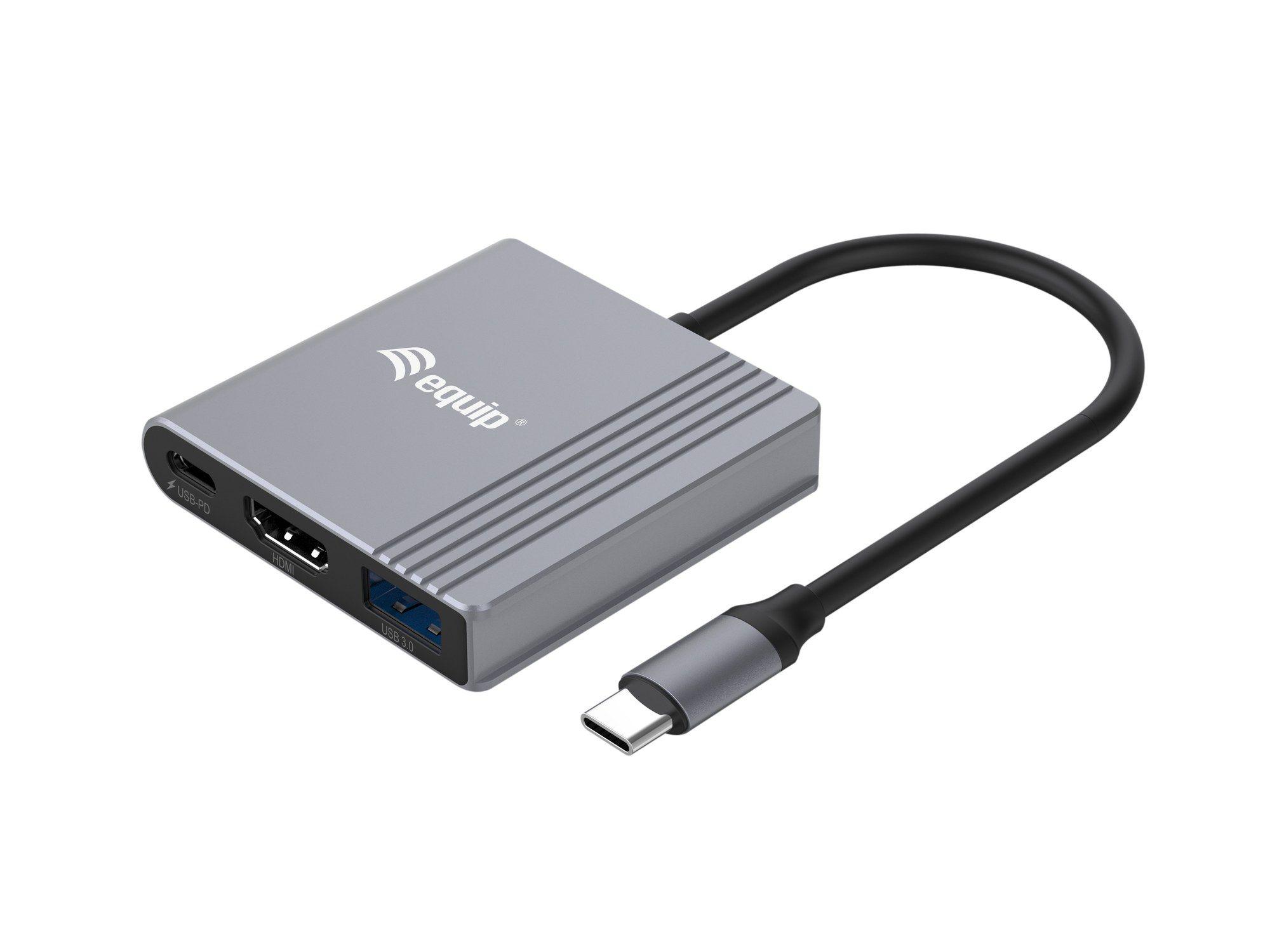 Adaptador USB-C 3 em 1 EQUIP 133488 (0,25 m - Preto e Cinzento)