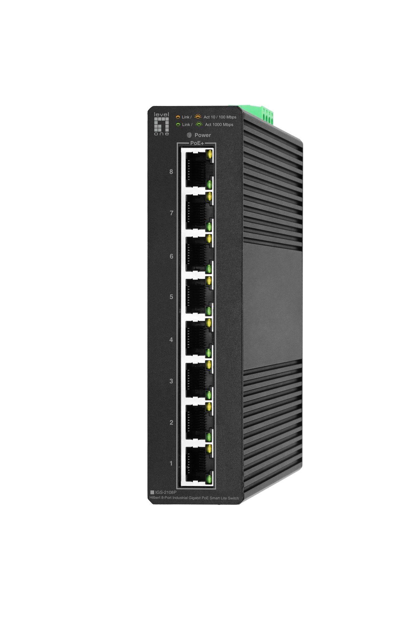 Switch Industrial Gerido LEVELONE IGS-2108P (Gigabit Ethernet - 1,5 MB - 16 Gbit/s - Preto)