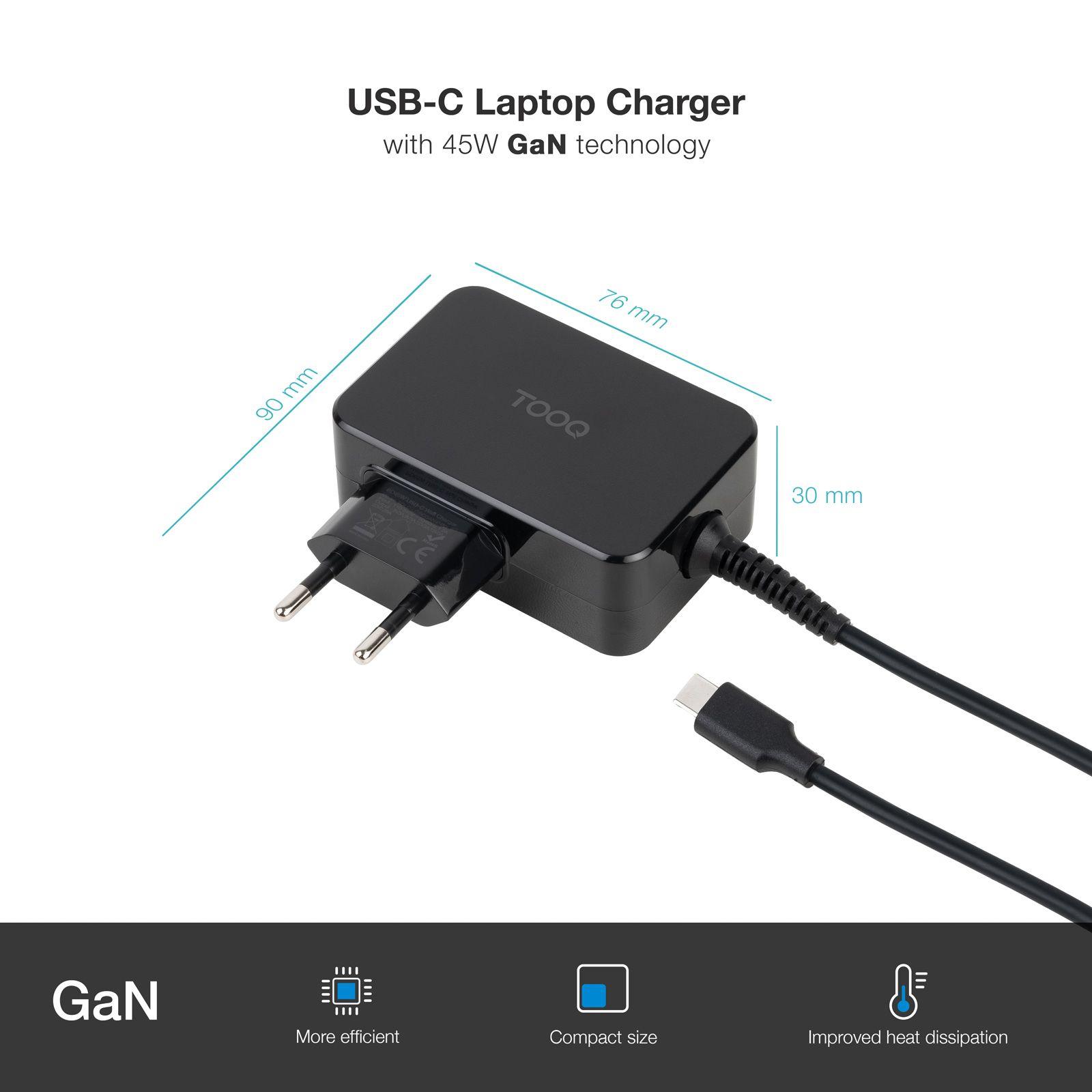 Carregador de Portátil TOOQ TQLC-USBCGAN45PD (45 W - 1.2 A - 3 A - Preto) — miniatura 2