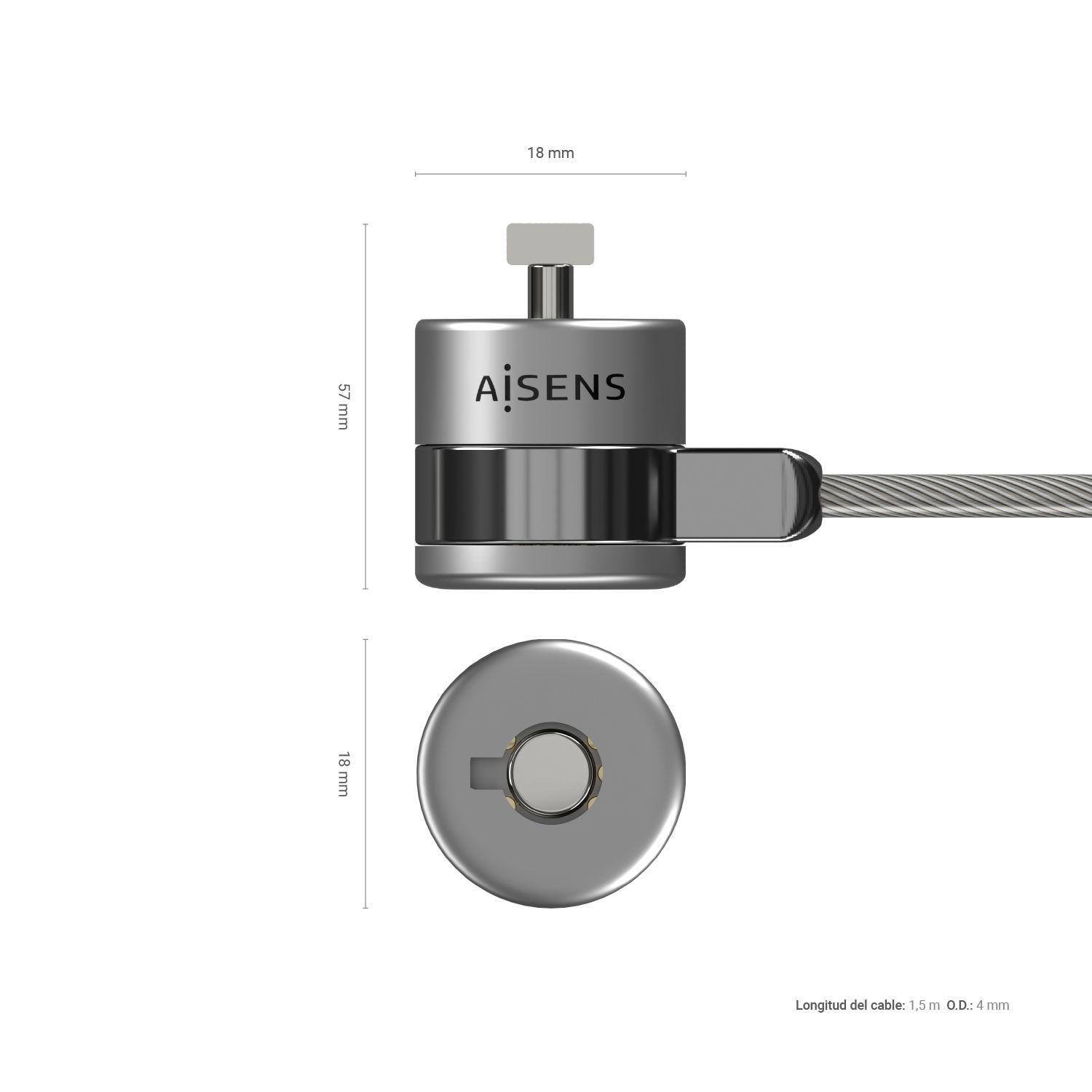 Cabo de Segurança com Cadeado AISENS ASLK-D40K02-SL (Aço galvanizado - chave - Kensington - Prateado), miniatura 3