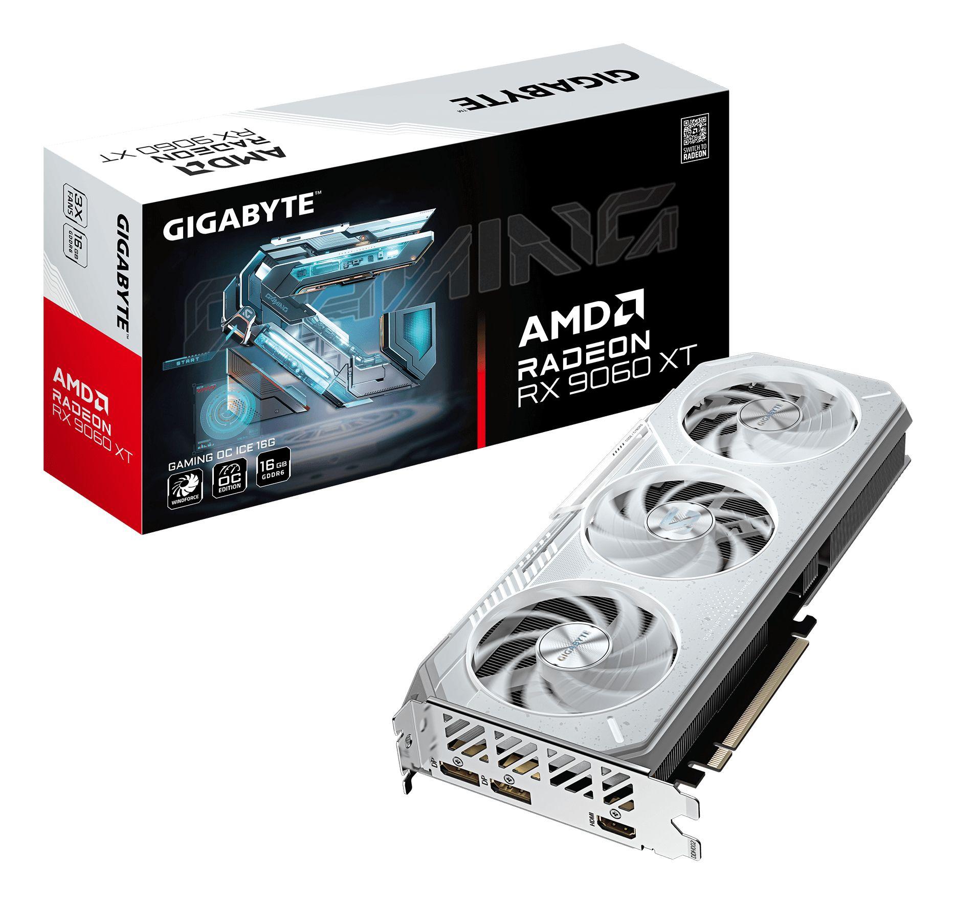 Placa Gráfica GIGABYTE Radeon RX 9060 XT GAMING OC ICE 16G (Radeon RX 9060 XT - 20000 MHz - 16 GB - Prateado)