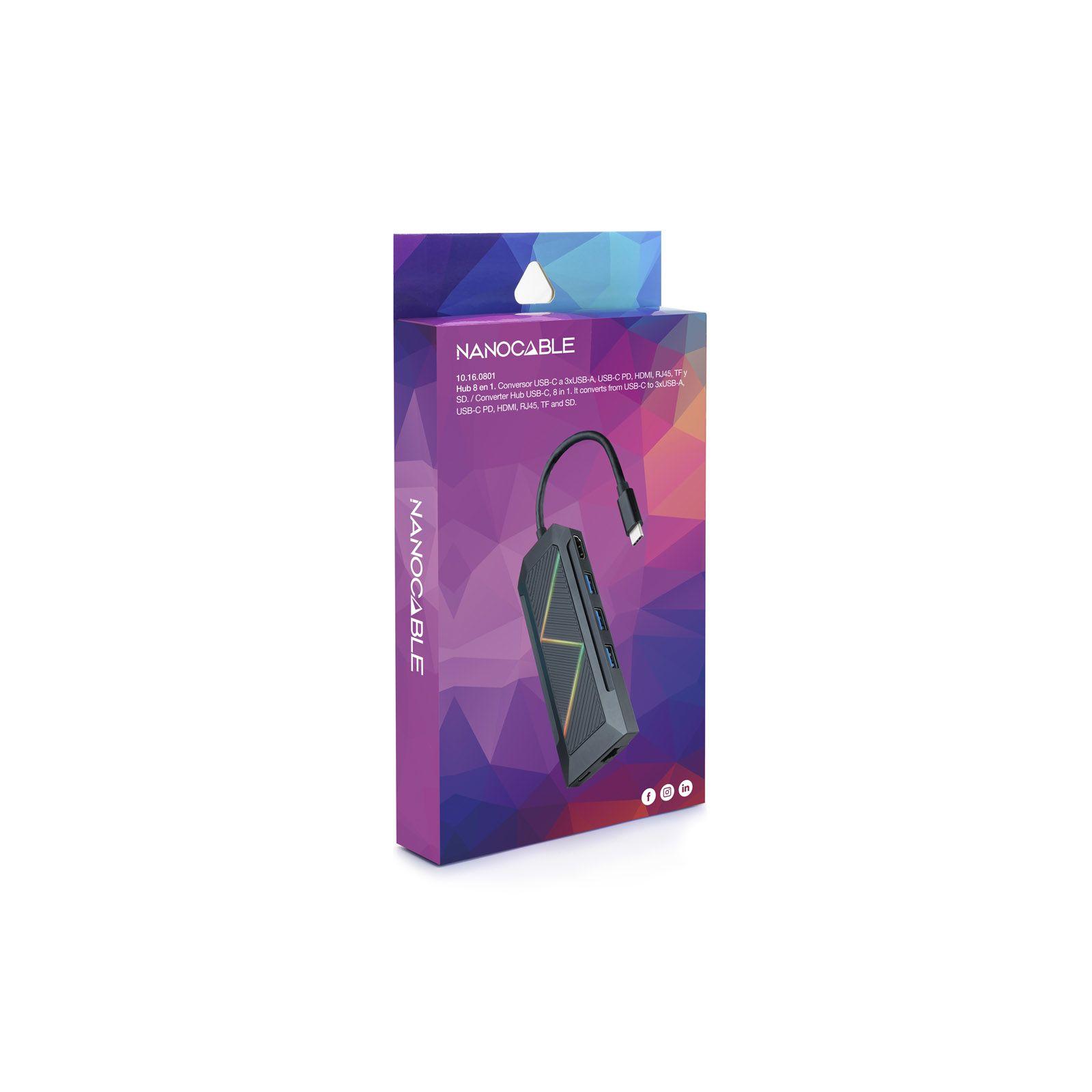Hub USB-C NANOCABLE 10.16.0801 (0,15 m - Android - Preto) — miniatura 3
