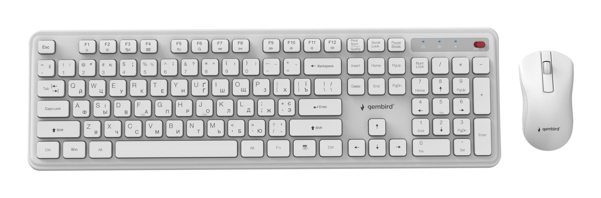 Conjunto Teclado e Rato GEMBIRD KBS-WPS-01-W-CYRL (RU - Sem fios - Branco)