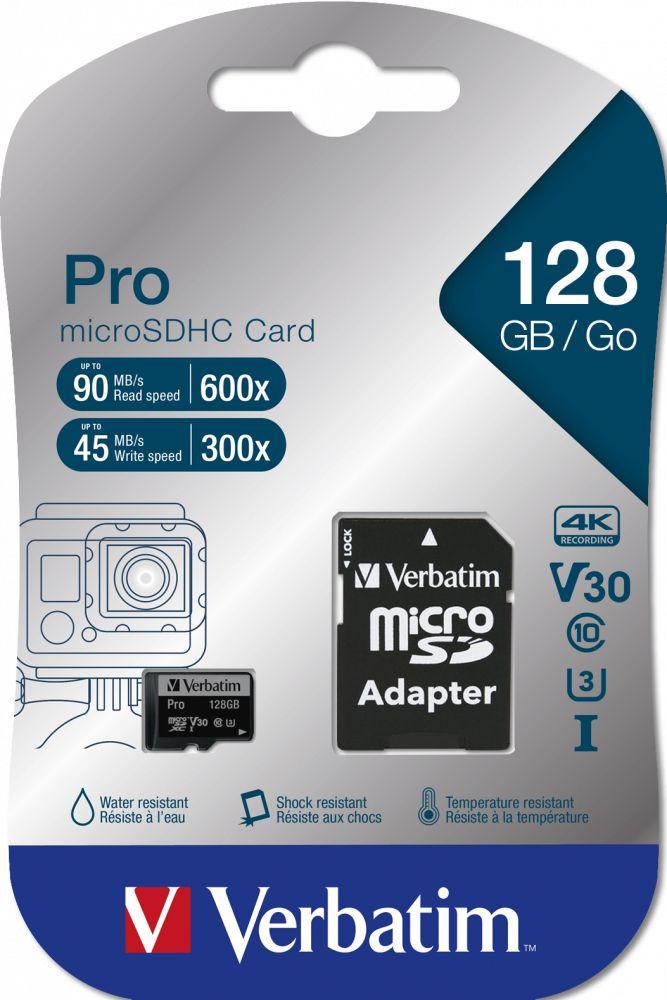 Cartão de Memória VERBATIM 47044 (128GB - Classe 10 - 90 MB/s - Preto)