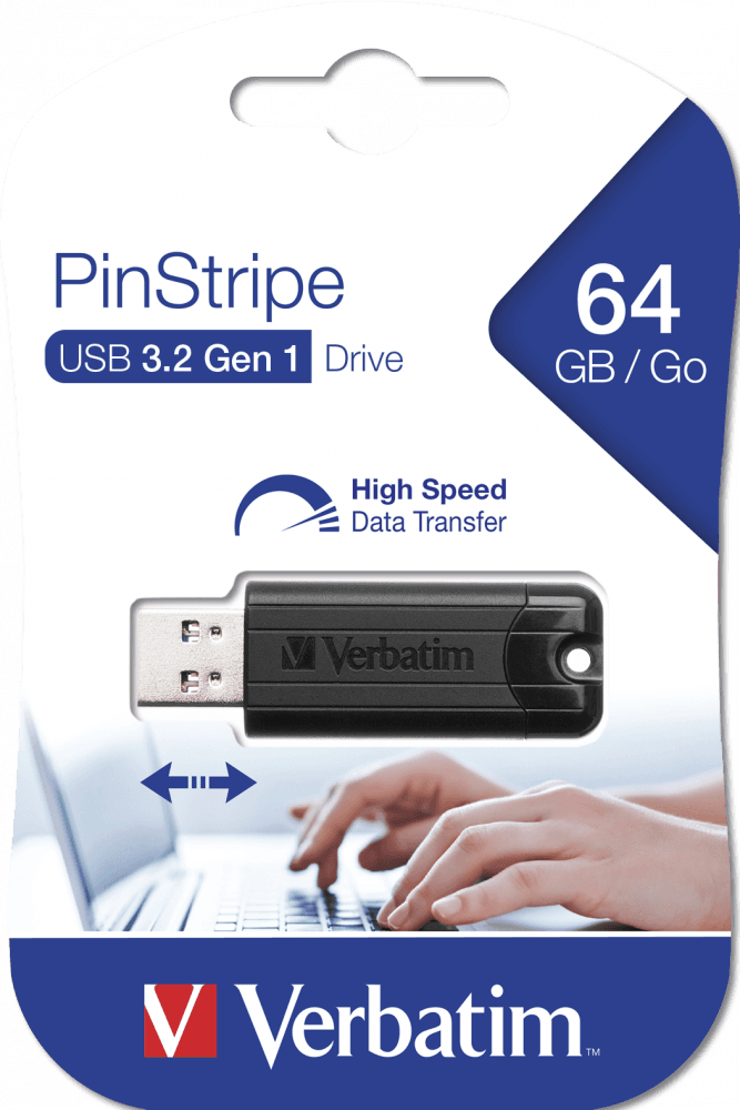 Pen USB VERBATIM PinStripe (USB Tipo-A - USB Type-A - USB 3.2 Gen 1 - Preto)