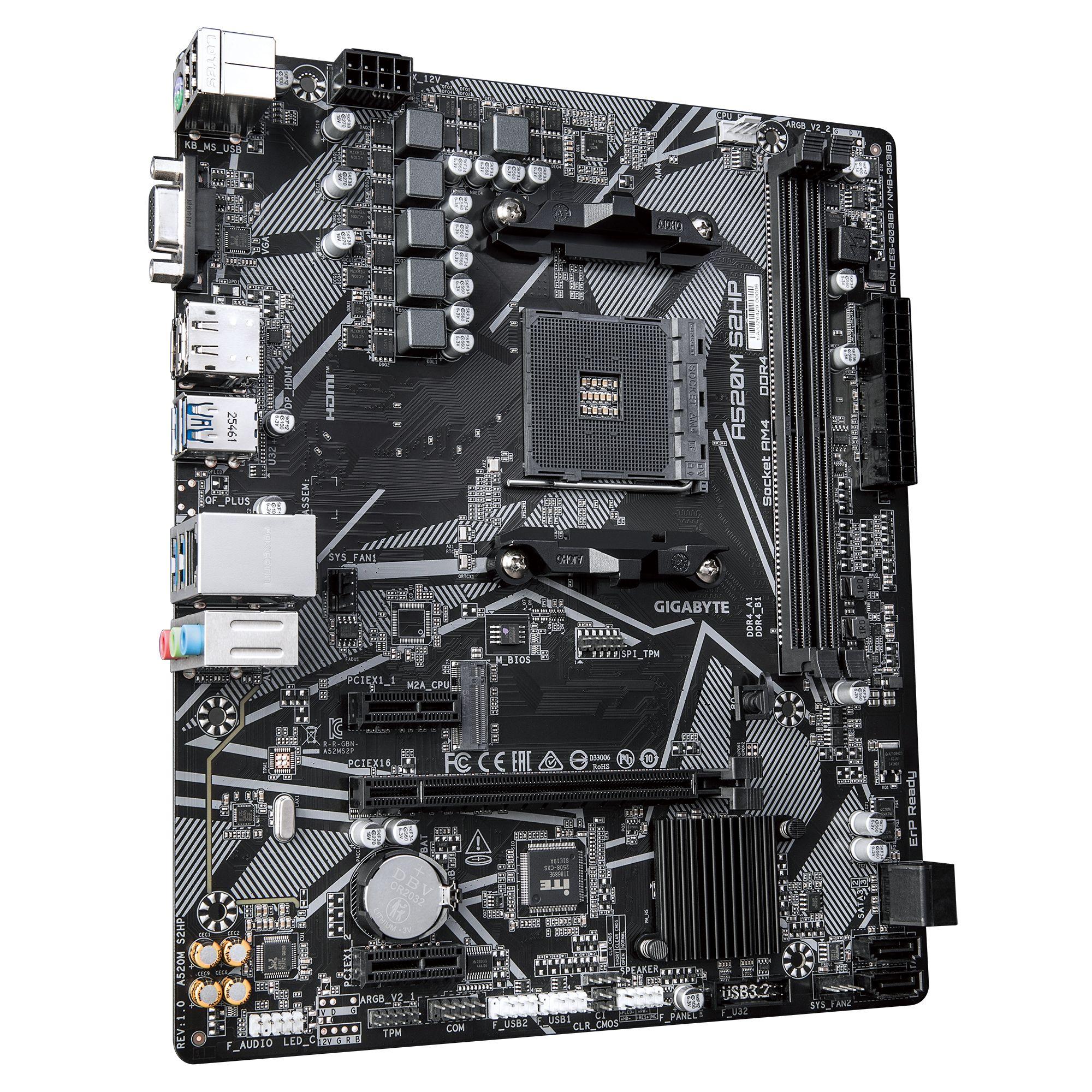 Motherboard GIGABYTE A520M S2HP (AM4 - AMD Ryzen 3000 Series - Micro ATX - Preto), miniatura 3