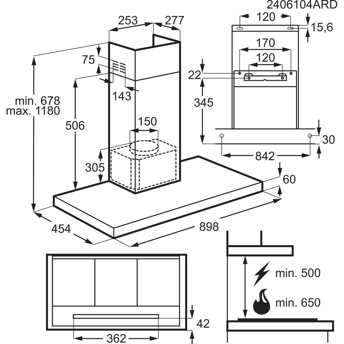 Exaustor de Parede ELECTROLUX LFT819K (Altura 118 cm - 118 cm - 90 cm - Preto), miniatura 8