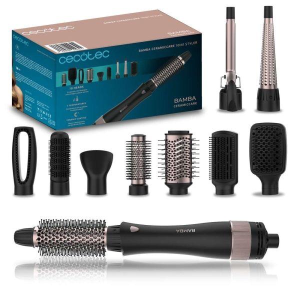 Escova Modeladora de Cabelo a Ar CECOTEC Bamba CeramicCare 10in1 Styler (Preto e Rosa Dourado)