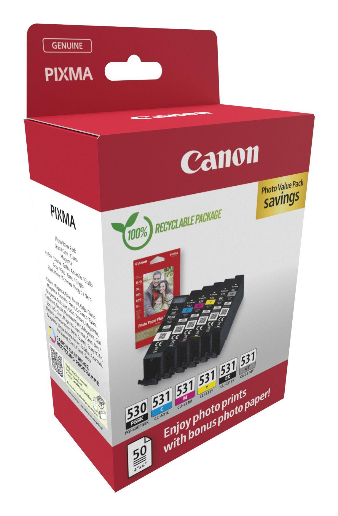 Pack de Tinteiros CANON PGI530/CLI531 (6 unidades + 50 folhas de papel fotográfico 10 x 15 cm - Multicolor), miniatura 2