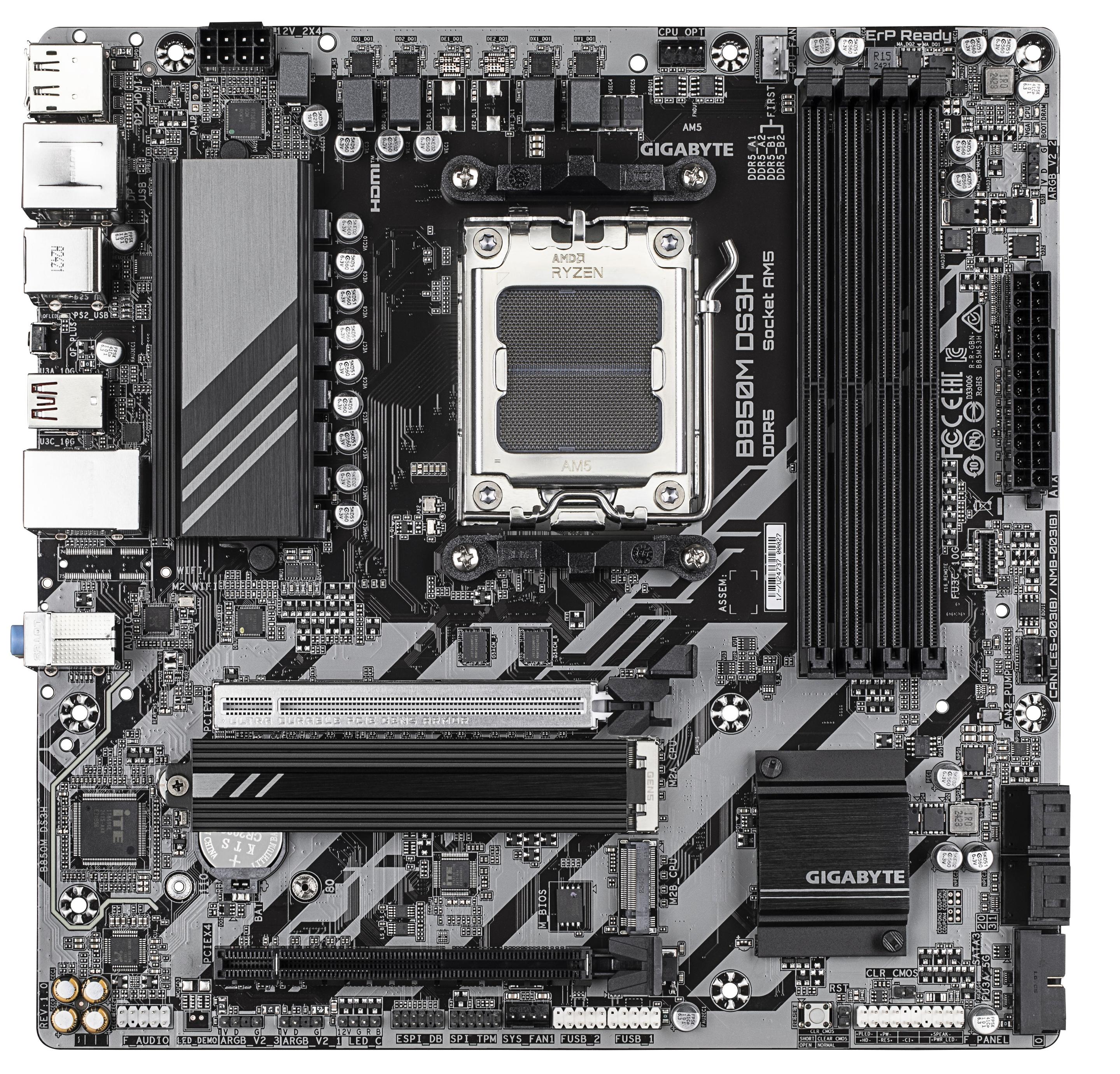 Motherboard GIGABYTE B850M DS3H (AM5 - micro ATX - 8200 MHz - Castanho) — miniatura 2