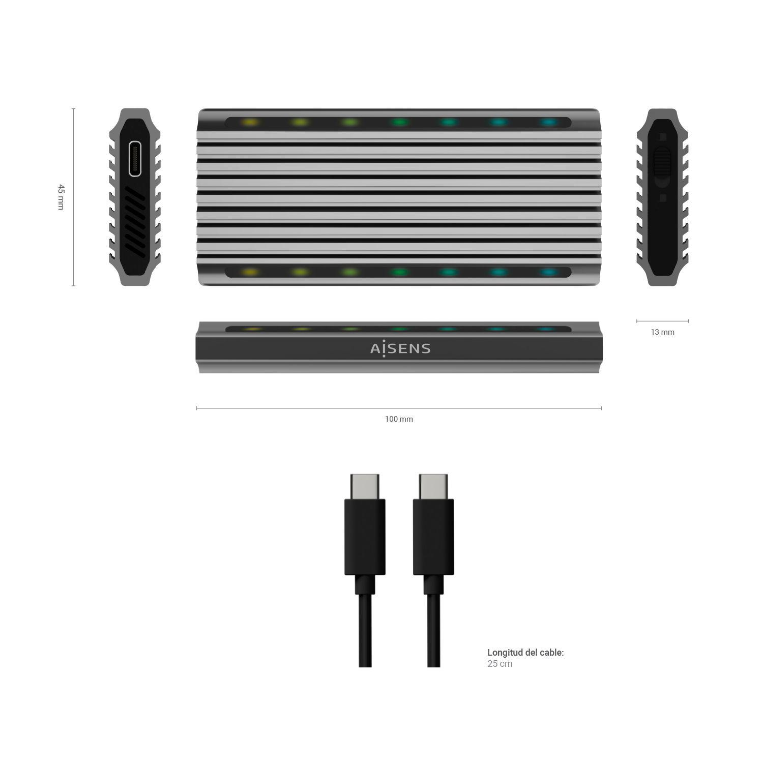 Caixa Externa M.2 AISENS ASM2-RGB011GR (2 TB - M.2 - SATA - Cinzento) — miniatura 4
