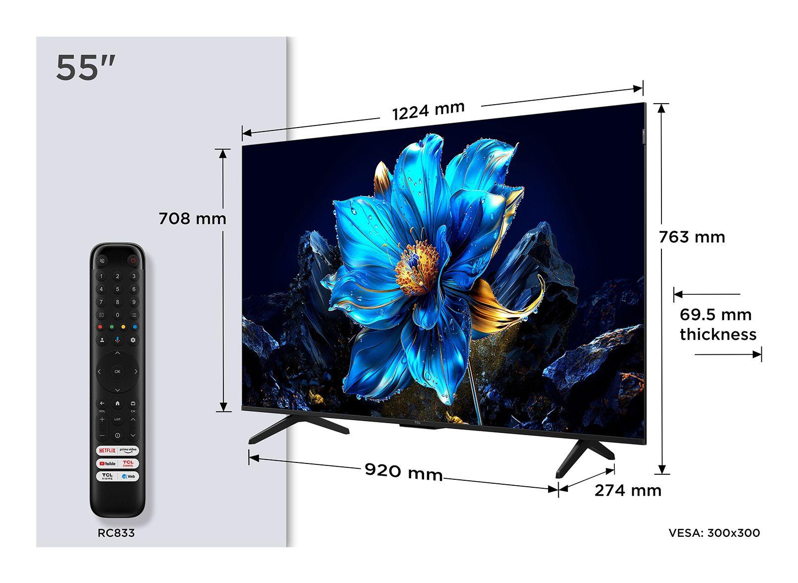 Televisão TCL TV 55P7K (55" - 4K UHD - QLED - Google TV - Metálico)