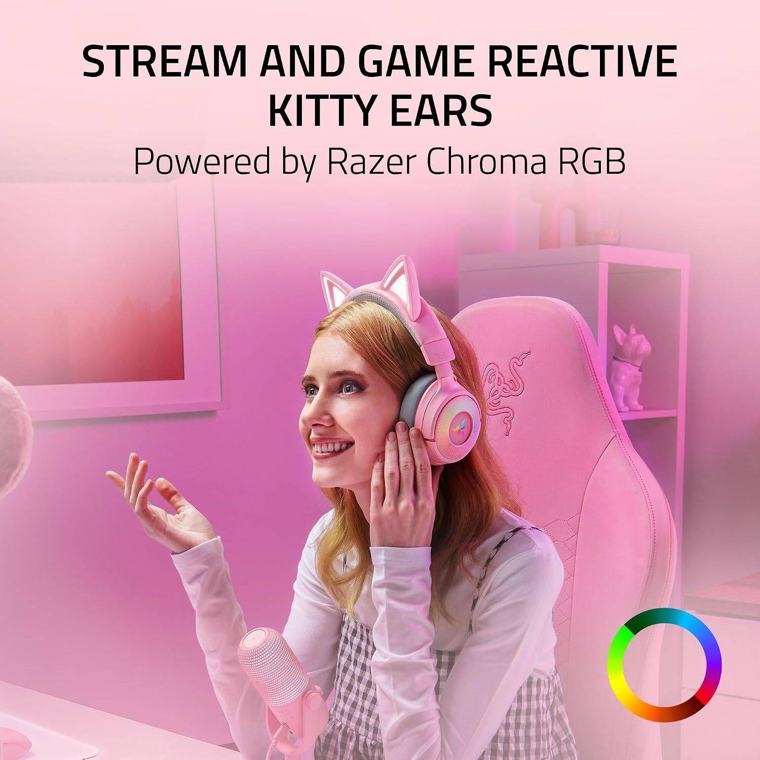 Headset Gaming RAZER Kraken Kitty V3 Pro Quartz (Binaural - Com fios e sem fios - Circum-aural - Rosa), miniatura 3