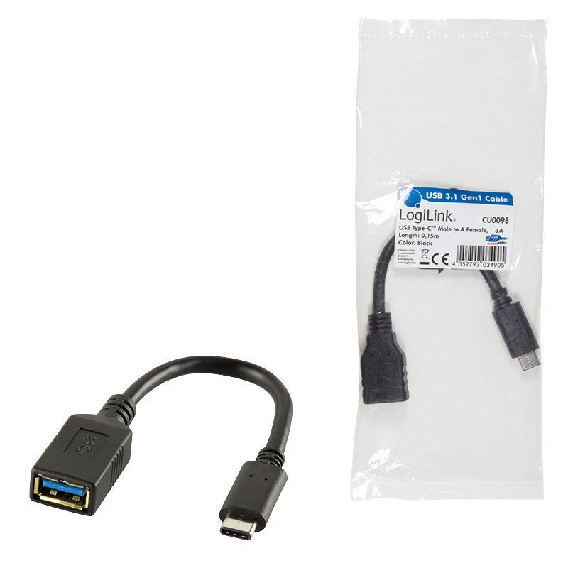 Cabo Adaptador USB LOGILINK CU0098 (0,15 m - USB A - USB C - Preto), miniatura 5