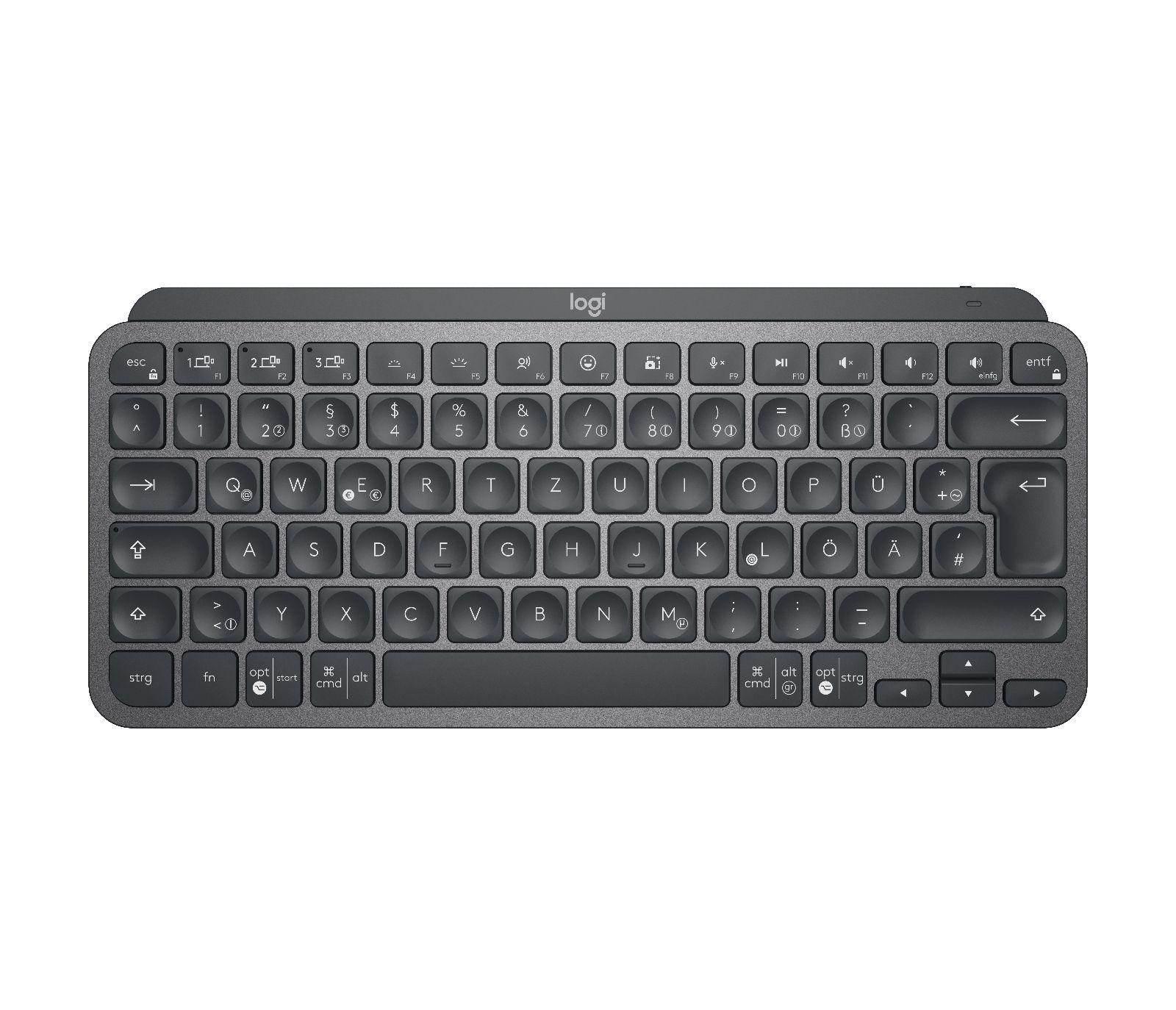 Teclado LOGITECH MX Keys Mini (Alemão - RF Wireless + Bluetooth - Sem fios - Grafite)