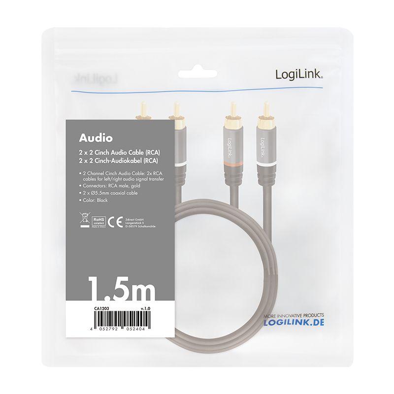 Cabo de Áudio RCA LOGILINK CA1203 (1,5 m - 2 x RCA Macho para 2 x RCA Macho - Preto) — miniatura 4