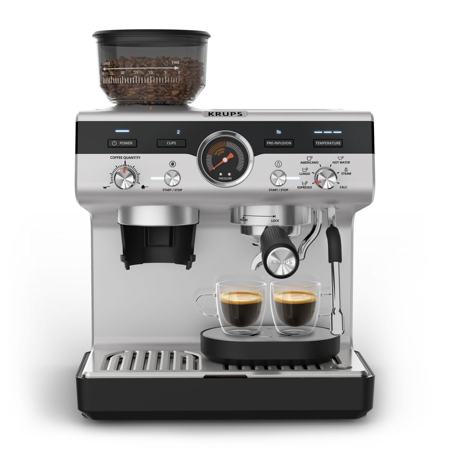 Máquina de Café Expresso Semiautomática KRUPS Precision XP801T10 (Café moído - 3 l - Botões, rotativo - Preto e Aço Inoxidável)