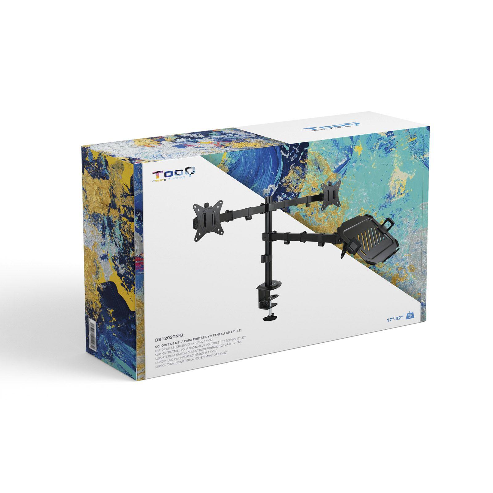 Suporte de Mesa para 2 Monitores e Portátil TOOQ DB1202TN-B (100 x 100 mm - 75 x 75 mm - 81,3 cm - Preto), miniatura 2