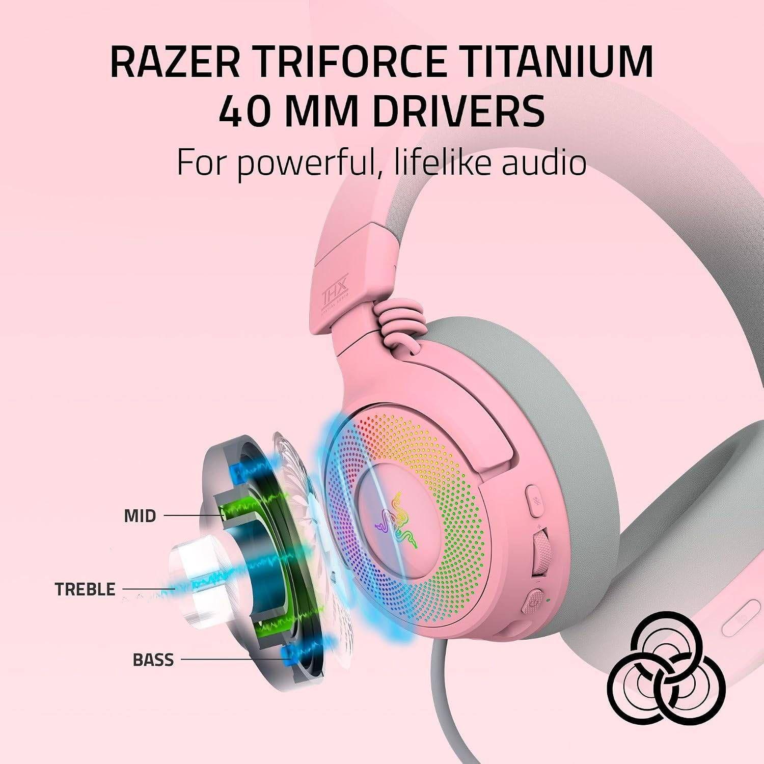 Headset Gaming RAZER Kraken Kitty V3 Pro Quartz (Binaural - Com fios e sem fios - Circum-aural - Rosa), miniatura 6