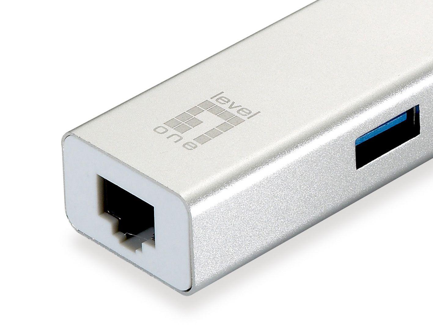 Adaptador de Rede USB LEVEL ONE USB-0503 (Gigabit Ethernet - 3 portas USB 3.0 - Prateado e Branco) — miniatura 3