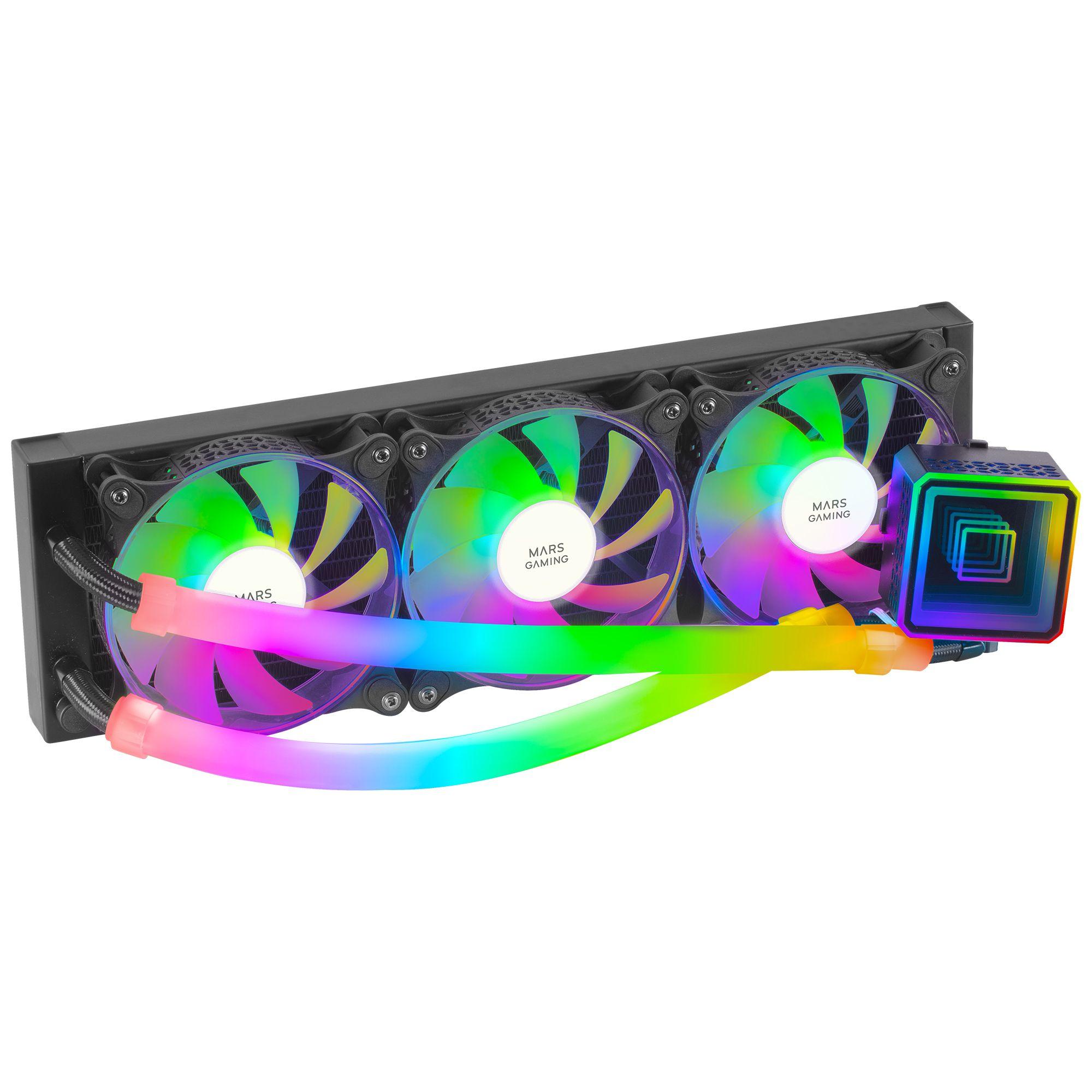 Kit de Arrefecimento Líquido MARS GAMING MLULTRA360 (12 cm - 1800 RPM - Azul, Verde, Vermelho - Preto)